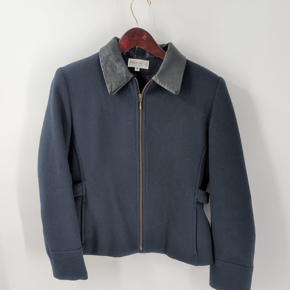 Vintage Y2K Jordan & Cole Outdoor Leather Detail Collared Jacket Navy Size M